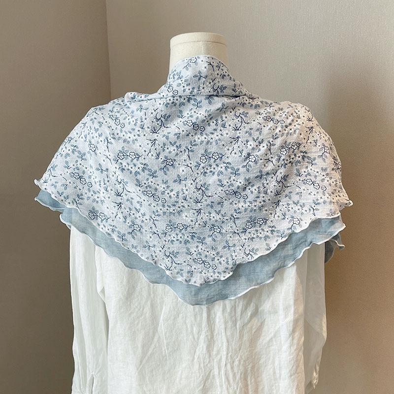 New Double-layer Pure Cotton Large Triangle Scarf Women's Japanese Literary and Flower Air-conditioned Room Shawl Small Floral
