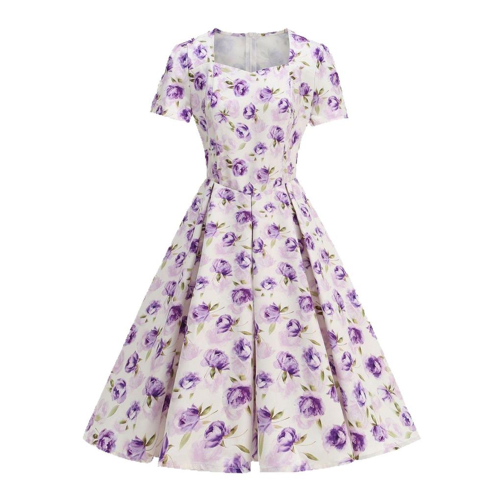 Винтажное платье в стиле Хепберн с квадратным вырезом для лета