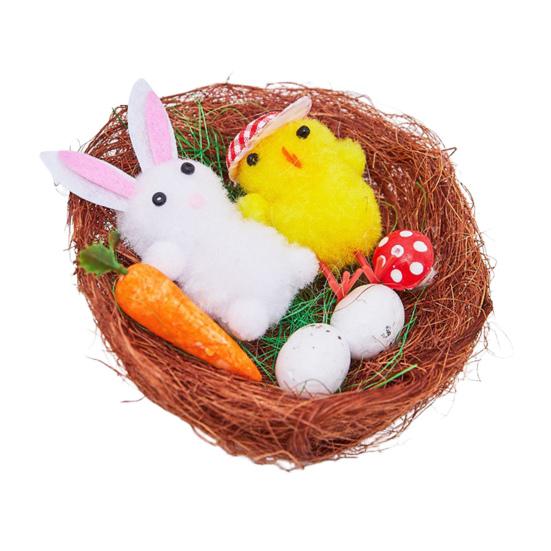 Easter Fur Chicks Mini Plush Simulation Chick Bunny Ornament with Nest Furry Animals Toy Easter Egg Filler for Kids DIY Home Garden Decoration