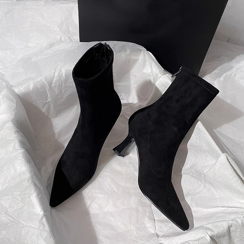 Винтажные женские ботильоны-носки с острым носком, осенние элегантные женские ботильоны для вечеринки на высоком каблуке, короткие ботильоны