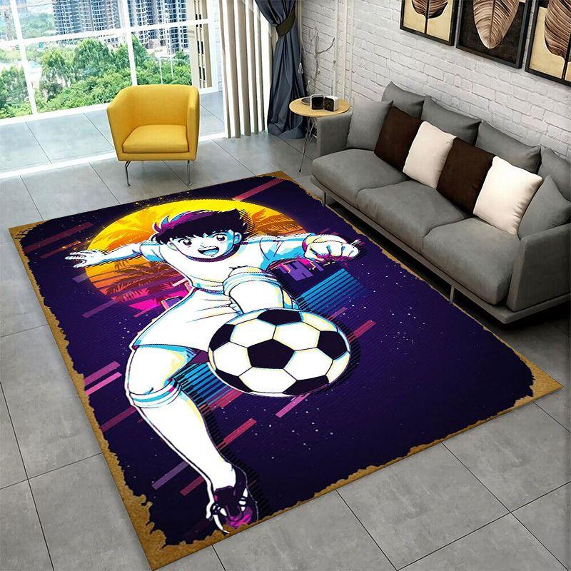 Retro Captain Tsubasa Soccer Cartoon Carpet Rug for Bedroom Living Room Sofa Doormat Home Decor,Kid Game Area Rug Non-slip Gift