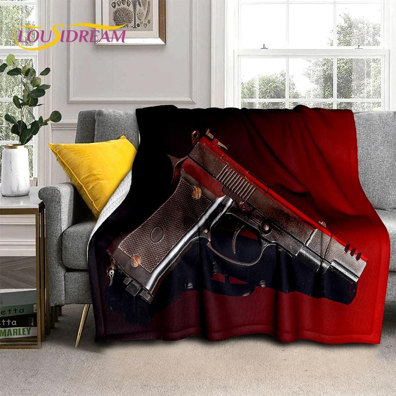 2025 New Retro Guns Pistol Ammunition Bullet Cartridge AK M4 Soft Flannel Blankets,Throw Blanket for Picnic Beds Sofa Bedroom