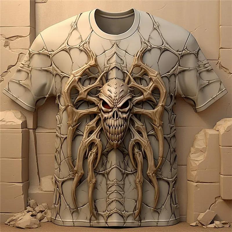 Новые летние футболки с 3D-принтом и рисунком ужасного черепа для мужчин и женщин, футболка в стиле панк с коротким рукавом, свободная футболка Harajuku, детская одежда