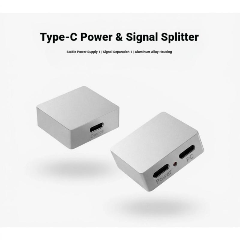 DC5V Power Supply USB C Power and Signal Splitter Aluminum Case Heat Dissipation for Raspberry Devices Support Audios