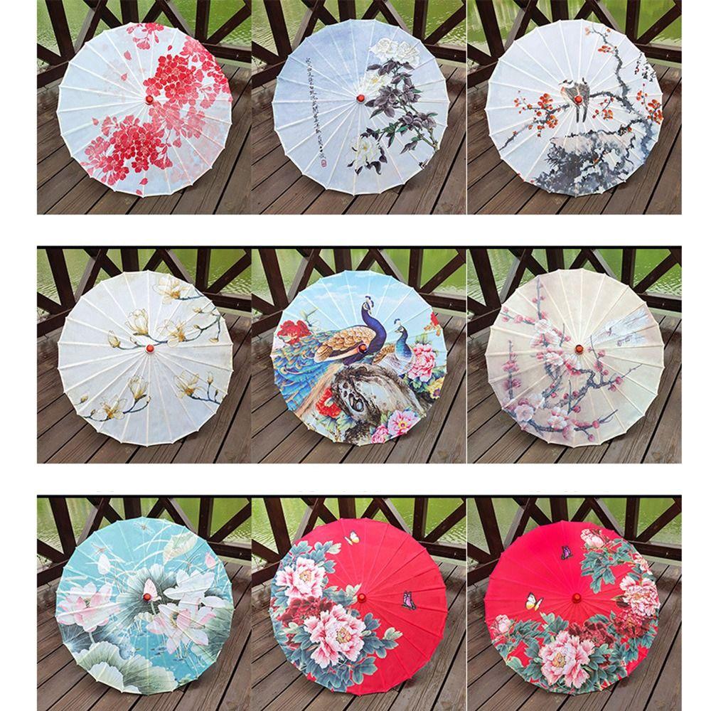 Vintage Chinese Silk Umbrella Decorative Hanging Stick Umbrella Sturdy Oiled Paper Umbrella Kids