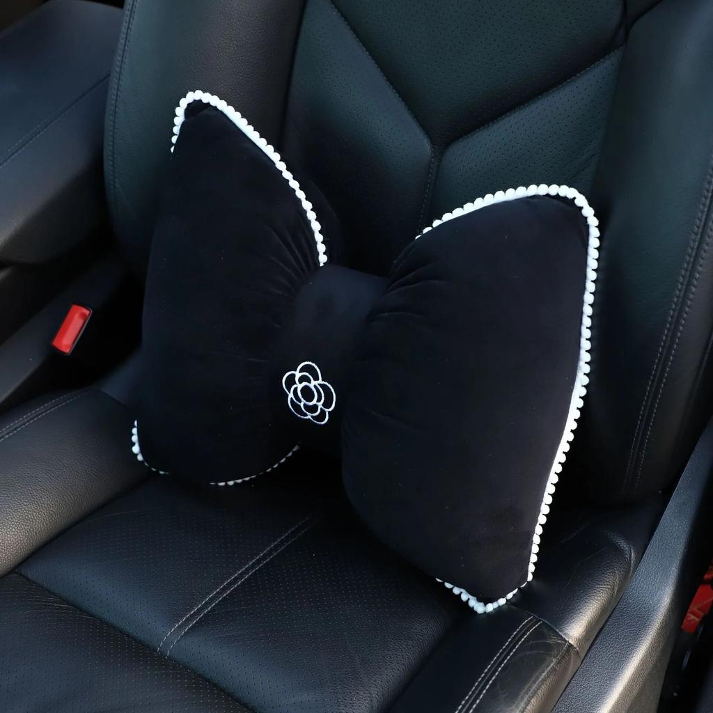 New Car Seat Headrest Pillow Cute Bow Velvet Neck Headrest Lumbar Pillow Soft Support Protector Cushion For Car