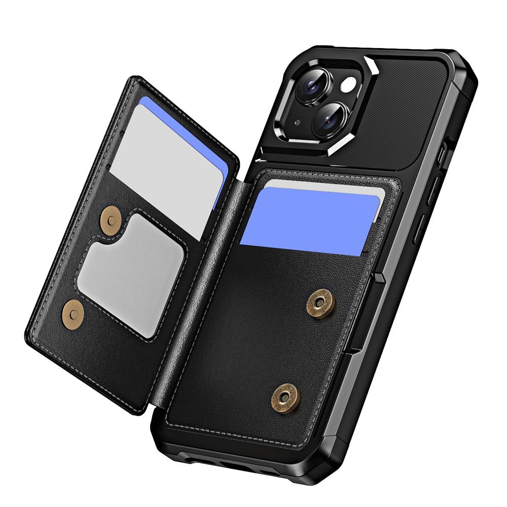For iPhone 15 Plus Case Card Slot Kickstand Leather+TPU Reinforced Corner Phone Cover