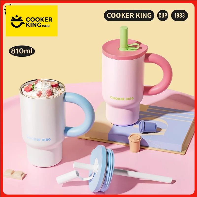 COOKER KING Large Capacity Thermal Tumbler Coffee Cup with Handle 810ml Thermos cup 316 Stainless Steel Straw Insulated Ice Cup