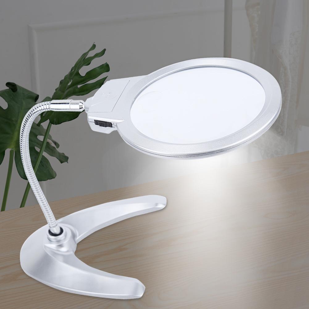 2.5X 5X 130mm Desk Magnifying Glass Magnifier with 2 LED Light
