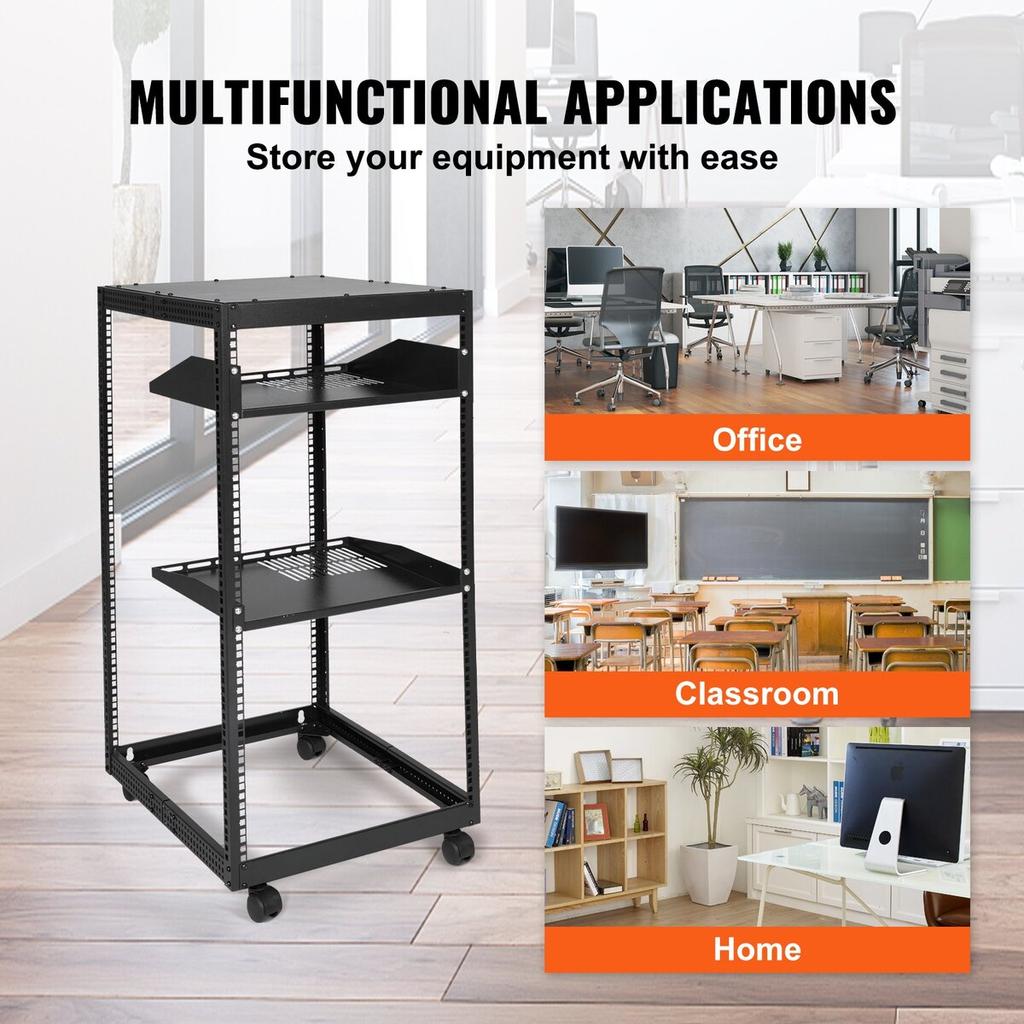 20U Open Frame Server Rack, 15''-40'' Adjustable Depth, Free Standing or Wall Mount Network Server Rack, 4 Post AV Rack with Casters, Holds All Your