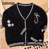 Autumn and Winter Women's V-neck Star Embroidery Long-sleeved Single-breasted Loose Casual Sweater Jacket