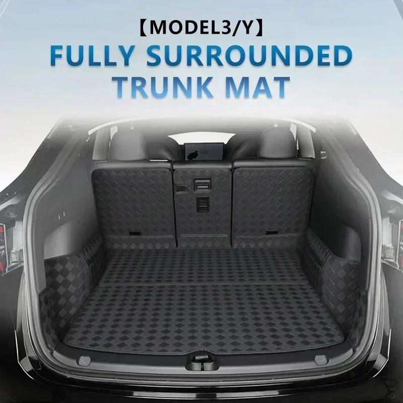 For New Tesla Model Y 3 Highland 2017 To 2025 2025 Chessboard Style Rear Trunk Mat Complete Coverage Cargo Liner All-weather