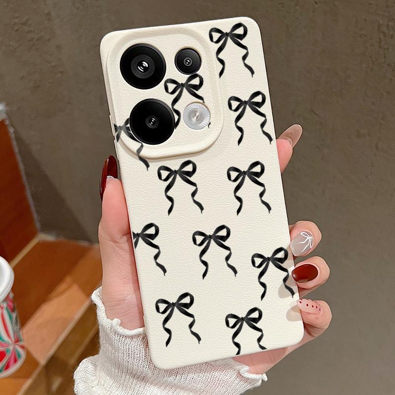 Мягкий чехол для телефона TPU с бантом для Xiaomi 13T Pro Poco X7 X6 M6 Pro Redmi Note 14 13 Pro 12 11, кожаная текстура, тонкая противоударная матовая задняя крышка