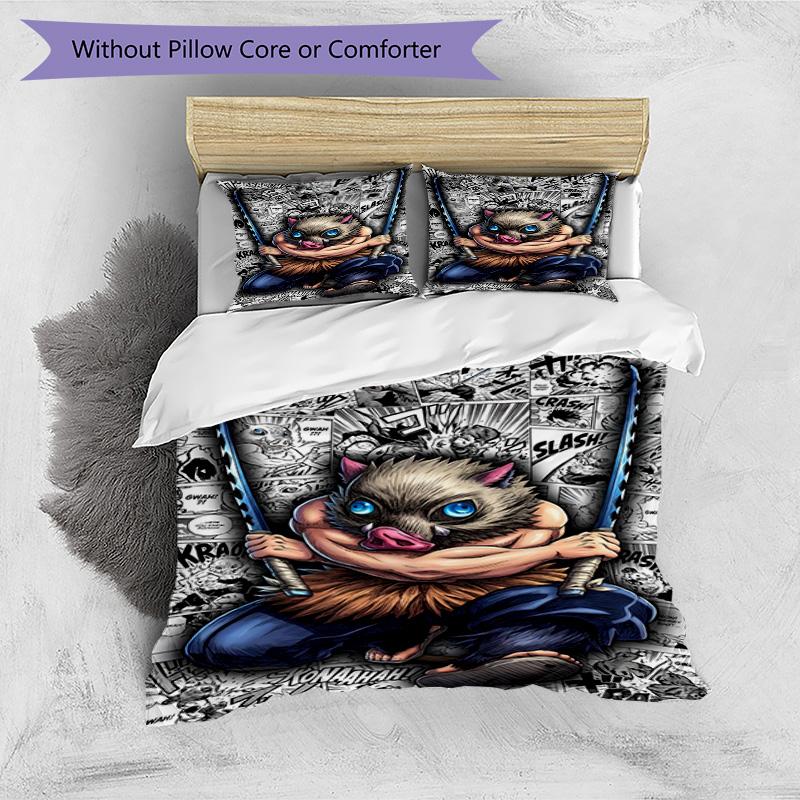 3pcs Duvet Cover Set (1*Duvet Cover + 2*Pillowcase, Without Core), Demon Slayer Print Bedding Set, Bedroom Decor, All‑Season, Birthday Gift