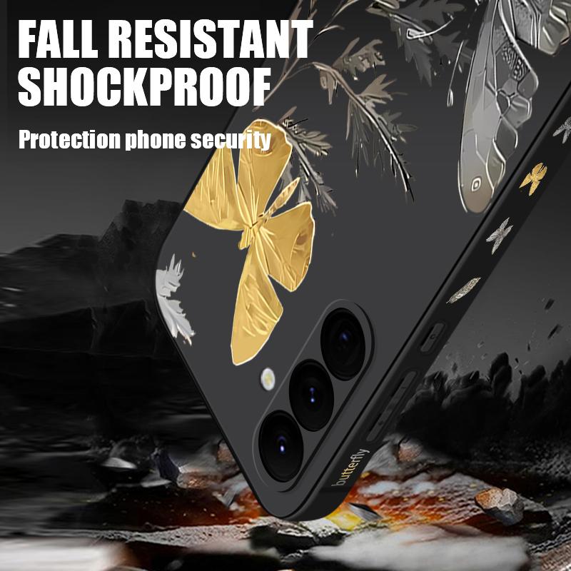 Чехол с гальваническим покрытием и рисунком золотой бабочки для Samsung Galaxy A56 A17 A26 A16 A36 A55 A54 A53 A15 S24 S25 FE S25 S22 S23 Ultra Plus со шнурком, мягкий чехол