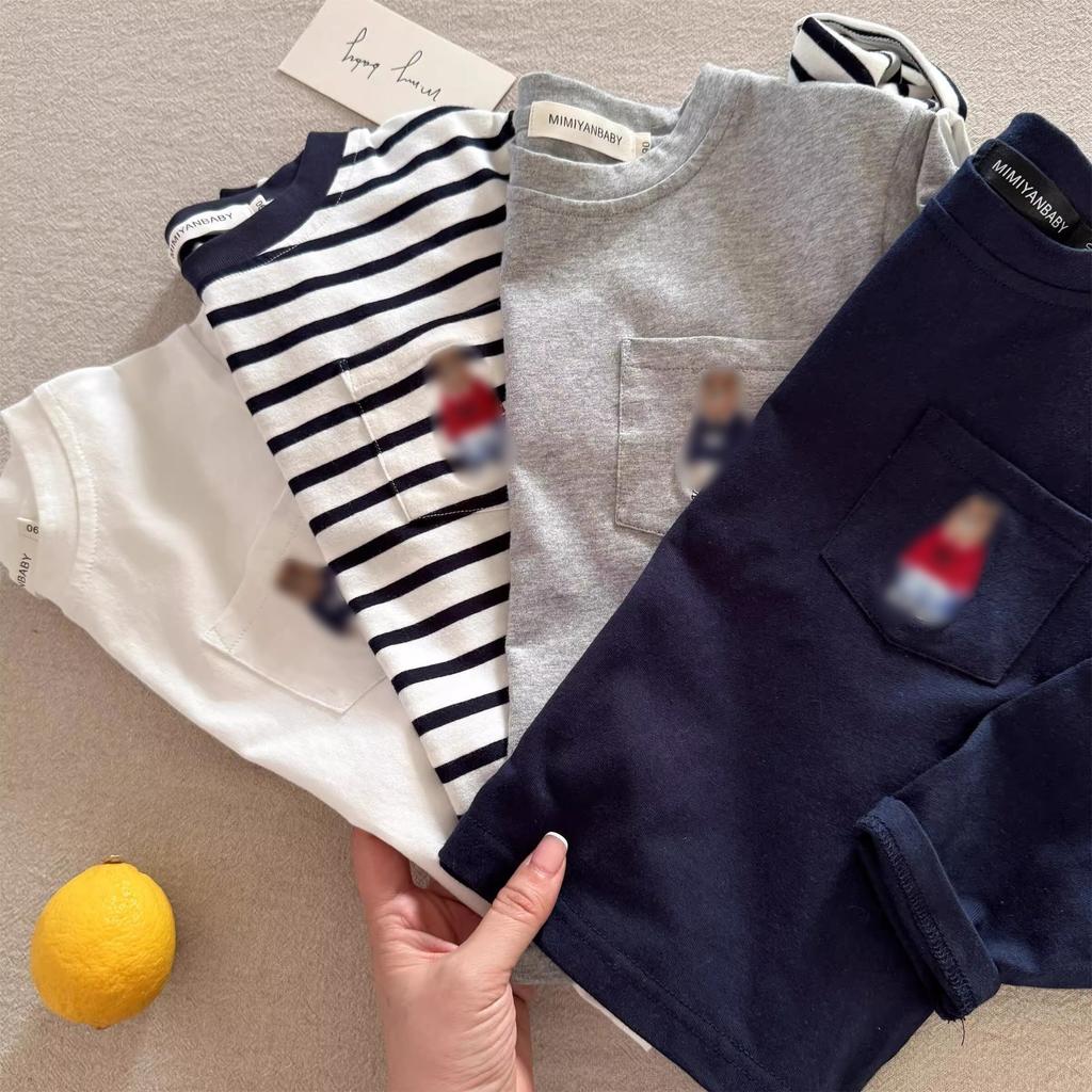 Boys Long Sleeve Striped Bear Print Base Layer Top for Autumn