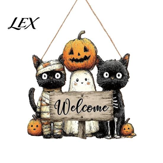 Patio Hanging Ornament Wooden Welcome Sign, Rustic Door 2D Daisy Butterfly Print, Spring Hanger Halloween Thanksgiving Easter Seasonal Holiday