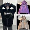 Y2K Devil Embroidered Hoodie Women Casual Retro Loose Long Sleeve Hooded Sweatshirts Couple Autumn Winter Gothic Zip Up Hoodies