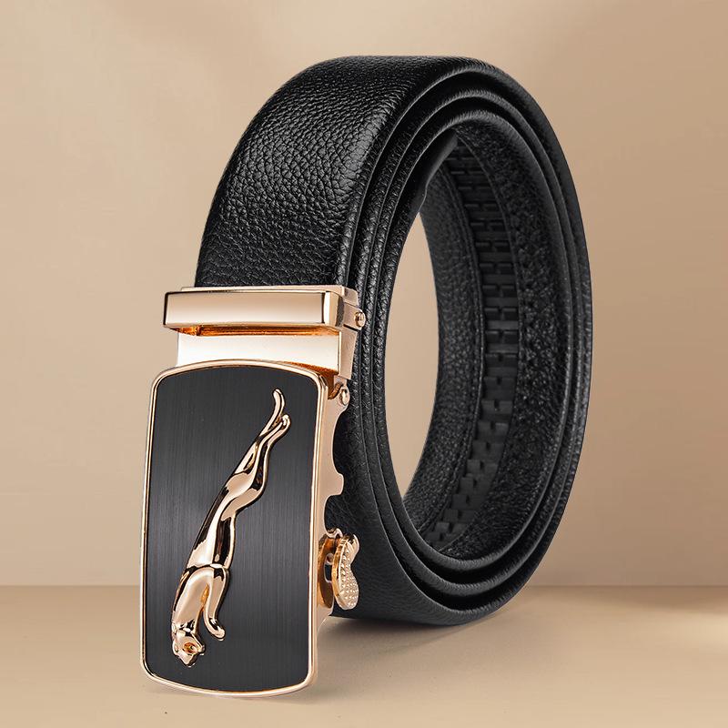 Мужской ремень из натуральной кожи с леопардовой пряжкой - Повседневный универсальный модный тренд