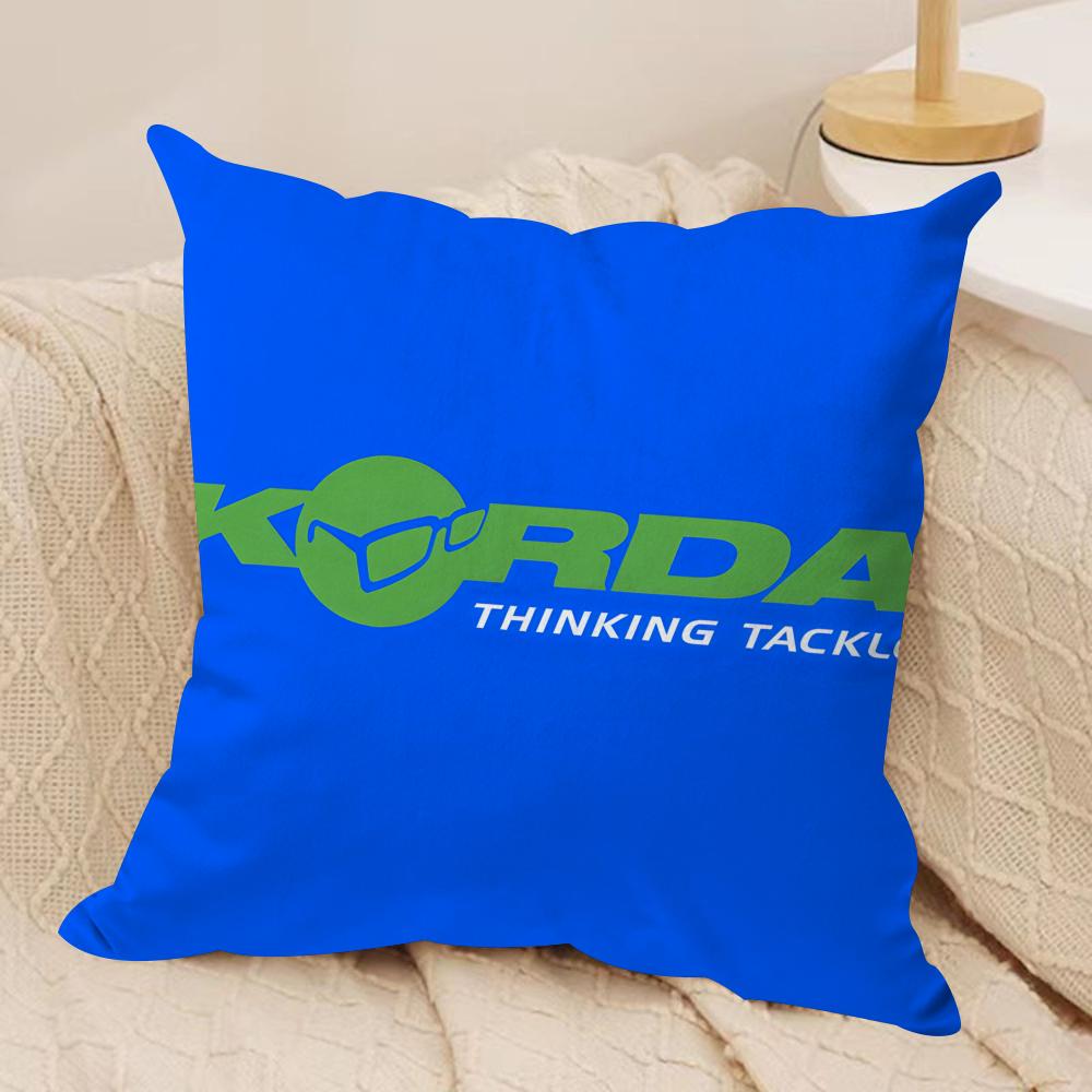 KKordaS Fishing Print Logo Cushion Cover Silky Short Plush Invisible Zipper Dustproof Sofa Pillow Case For Home Decor