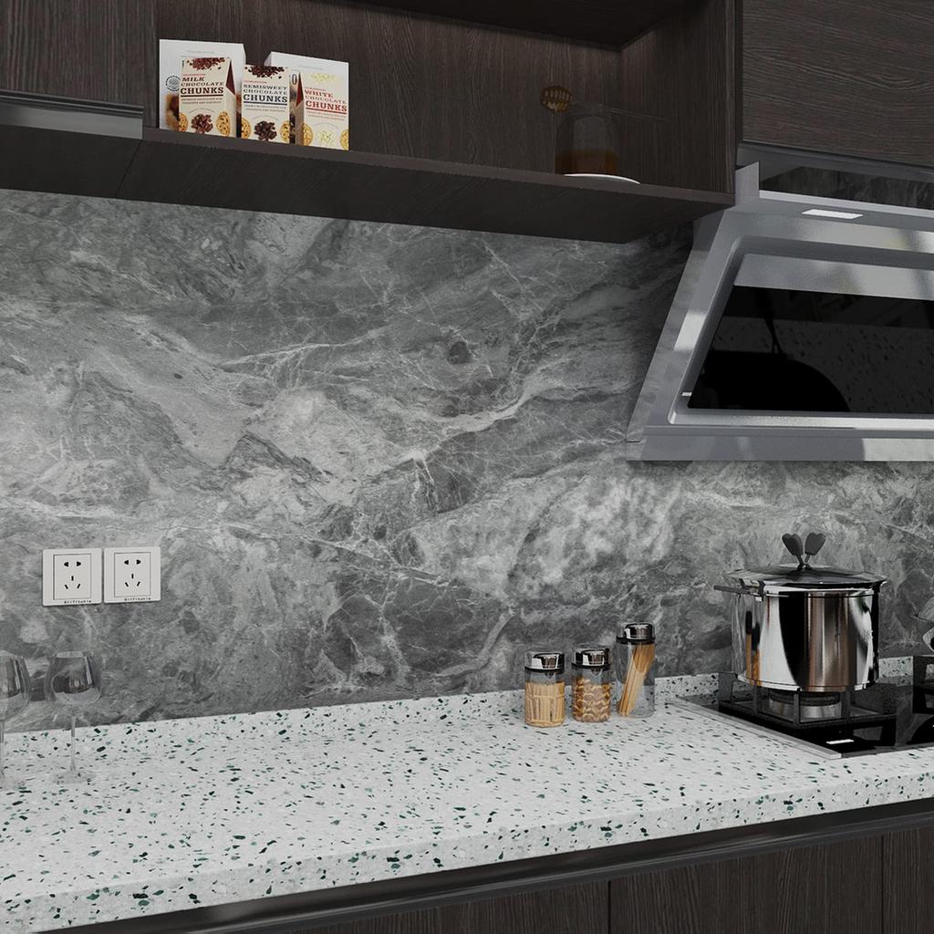 Boobest Width 80cm X Length 900cm Thick Remake Sheet Marble Sheet Gray Wallpaper Sticker Removable Wallpaper Waterproof Oil Proof Stain Resistant Heat