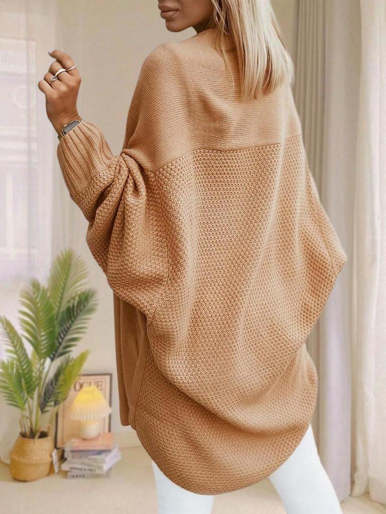 Женский oversized длинный кардиган-свитер с открытой передней частью, рукава летучая мышь, осенний трикотаж