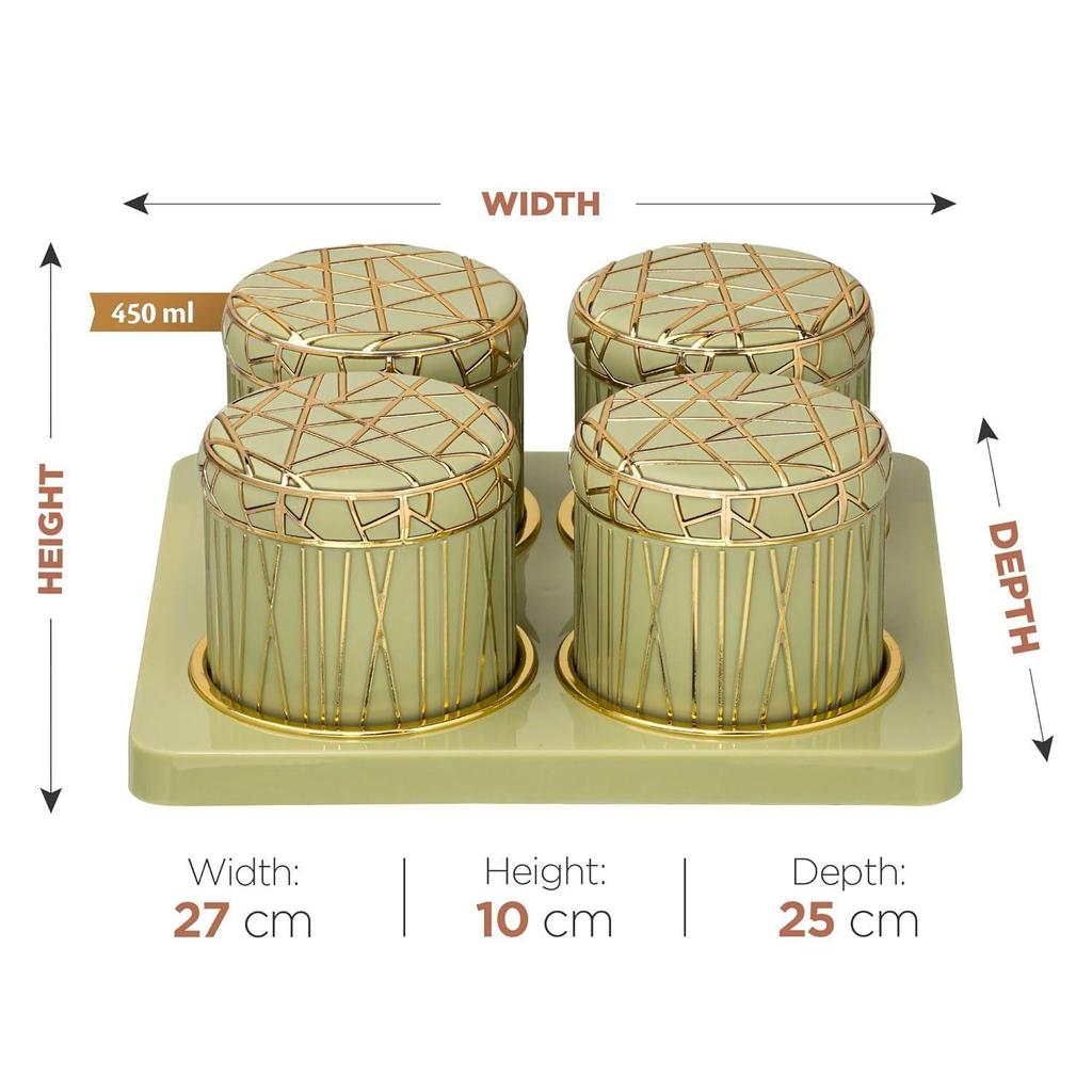 Tray Set - 4 Pieces (450Ml), Lime Green Polypropylene with Luxurious Gold Foil Embellishments Perfect for Diwali Gifting, Premium Food Storage