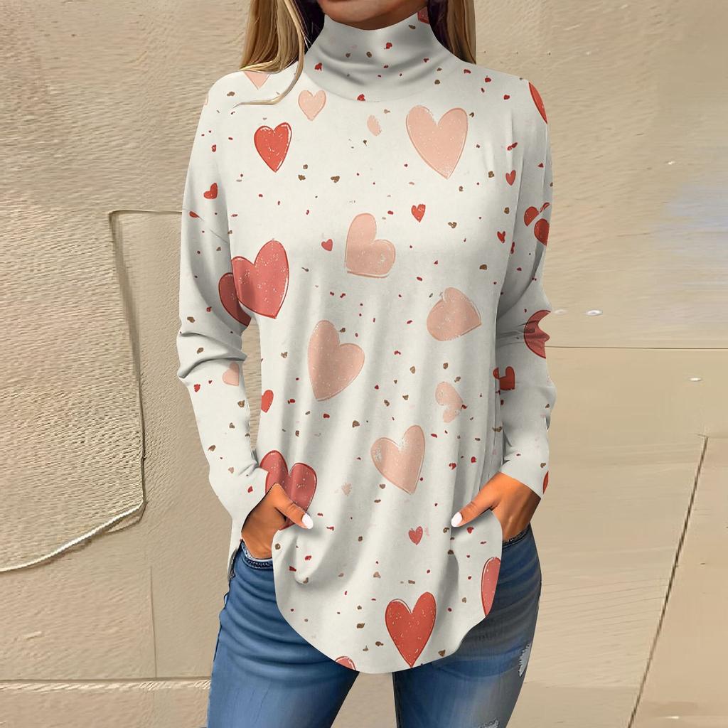 Футболки для женщин, осенние повседневные рубашки с длинным рукавом, толстовка с принтом, топ с высоким воротом, пуловер