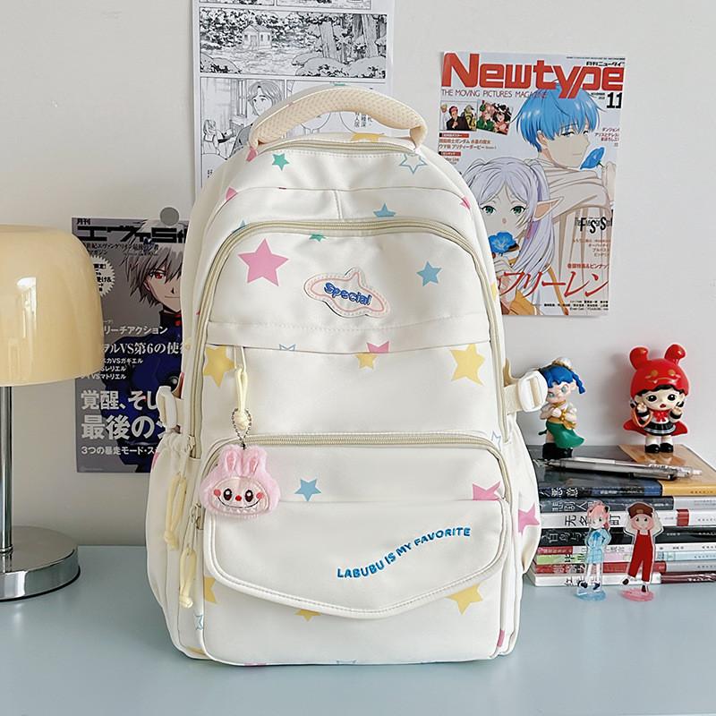 Letter Star Print Pattern Backpack With Multiple Compartments For Teens Girls