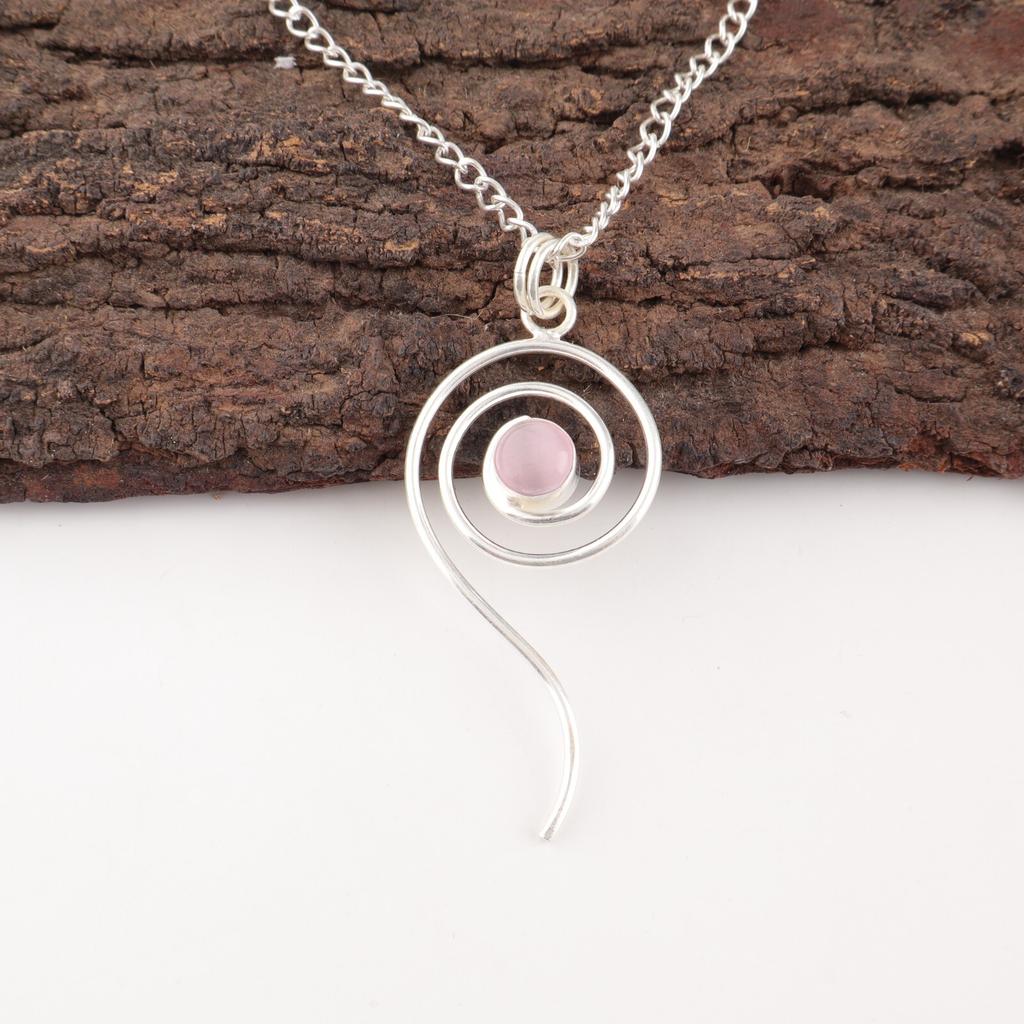 Pink Cat's Eye Gemstone 925 Sterling Silver Jewelry Handmade Pink Stone Pendant PP-42-48