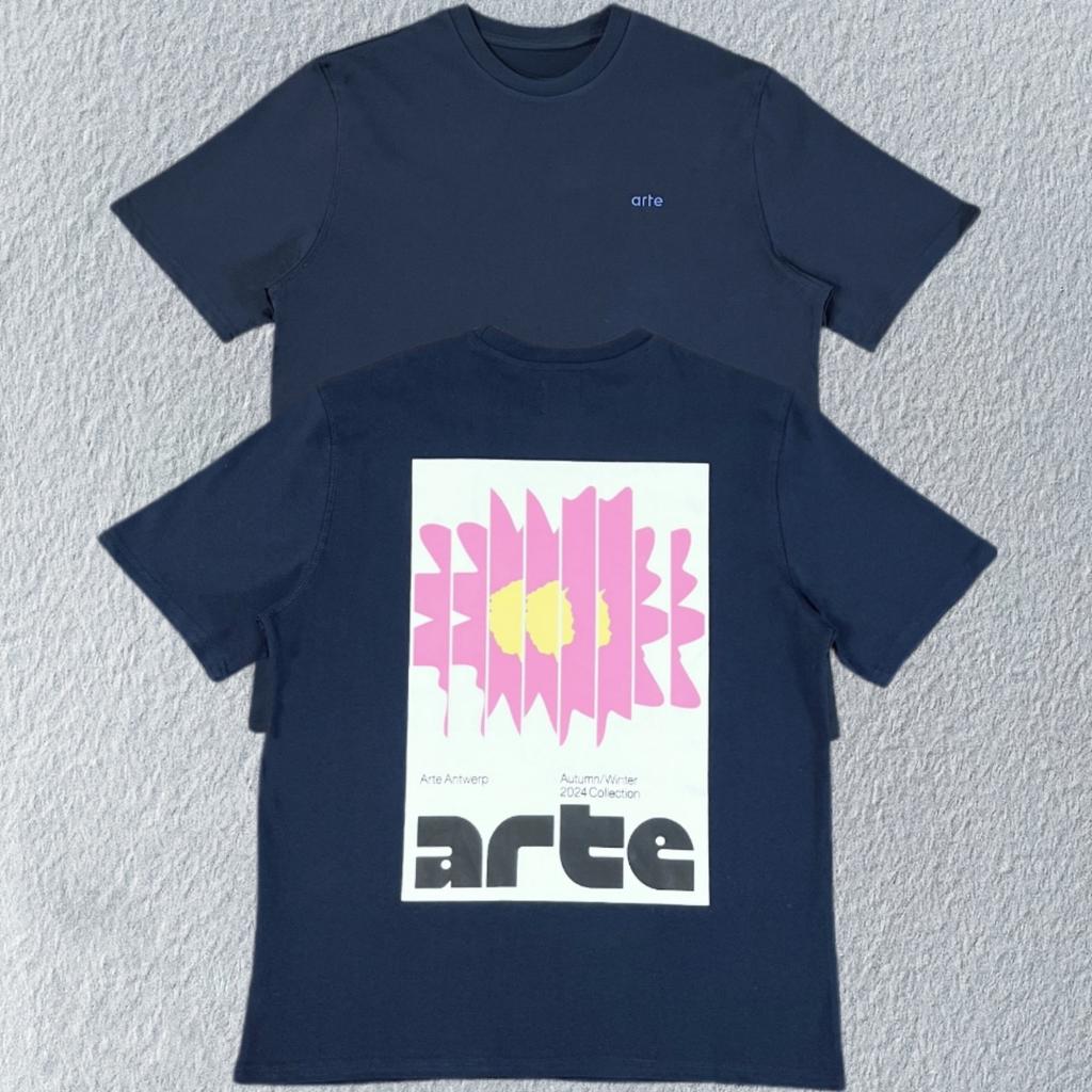 2026 new Black Crew Neck T‑shirt Front Small Logo Back Large Letter Pink Floral Graphic Unisex Cotton Short Sleeve Tee