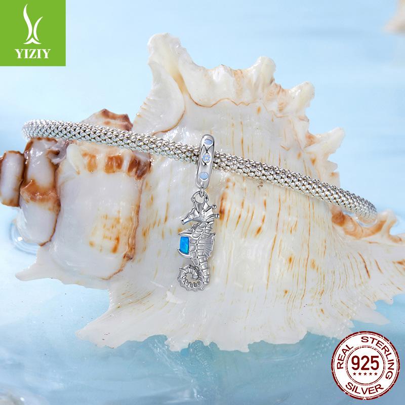 Подвеска Морской конёк из серебра S925, DIY браслет, бусина-шарм, серебряная бусина 925 пробы, аксессуары для ювелирных изделий