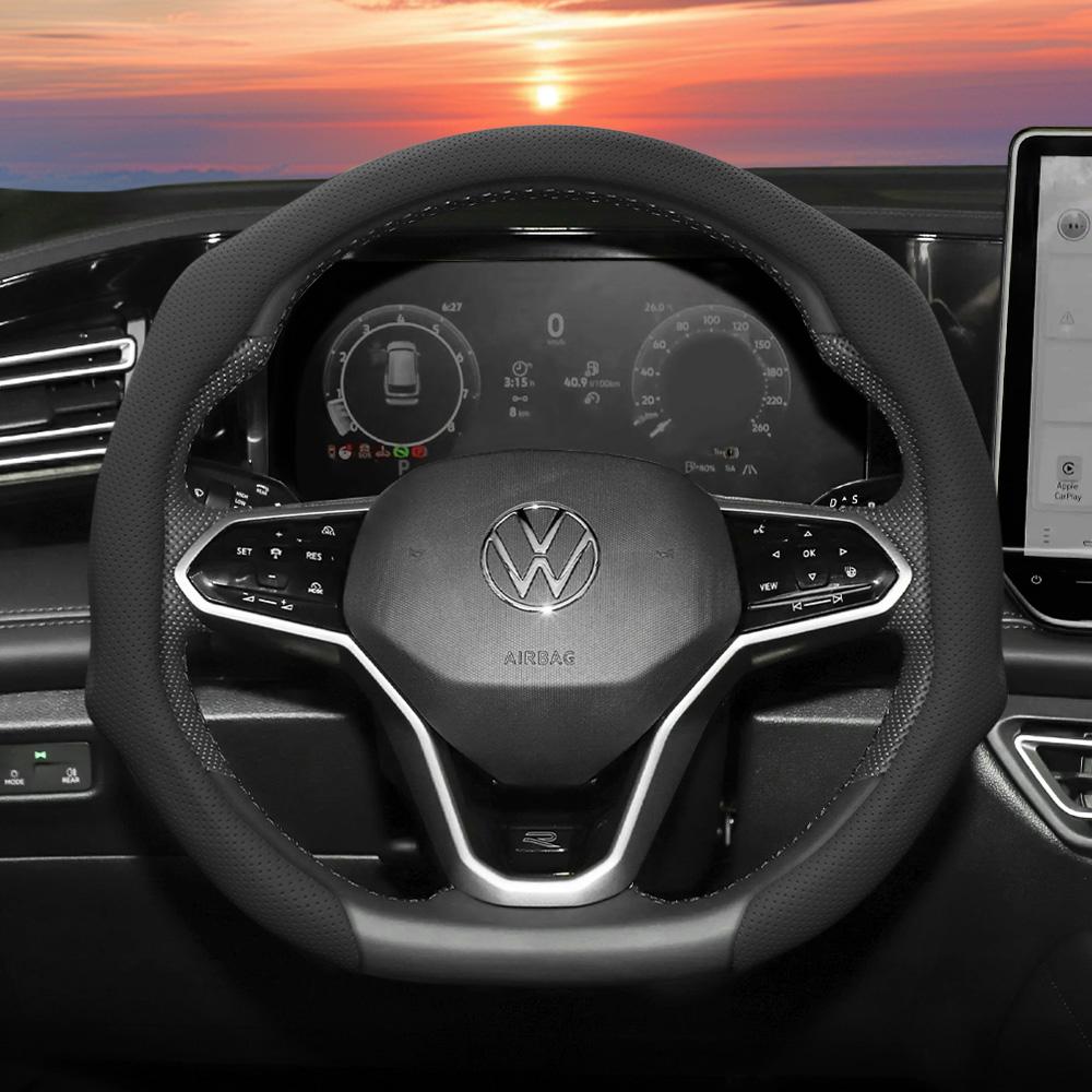 Подходит для Volkswagen Чехол на руль из перфорированной кожи, Нескользящий, Дышащий, Интегрированный защитный чехол Golf Passat Polo Jetta