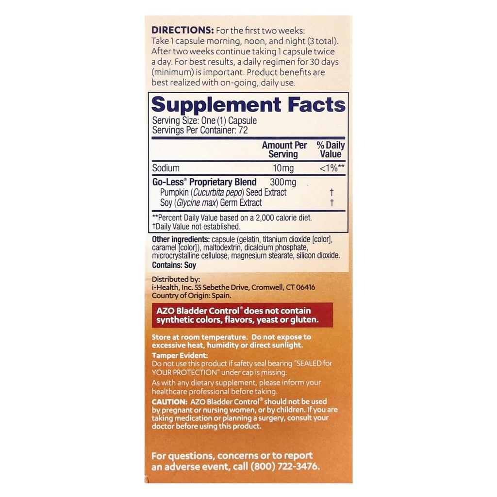 Azo Контроль мочевого пузыря, Содержит Go-Less, 72 капсулы