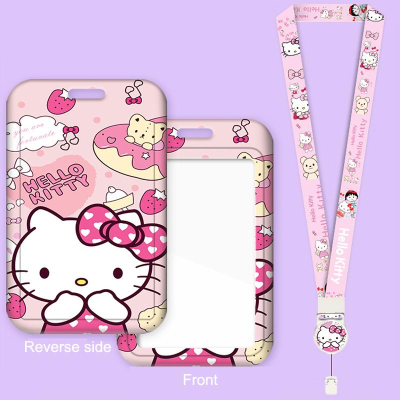 Милый Держатель Фотокарточек Hello Kitty Sanrio Кошка Kt Телескопическая Пряжка Легко Вытягиваемая Карманчики для Карт Подвеска Чехол для Карты Питания Карты на Автобус