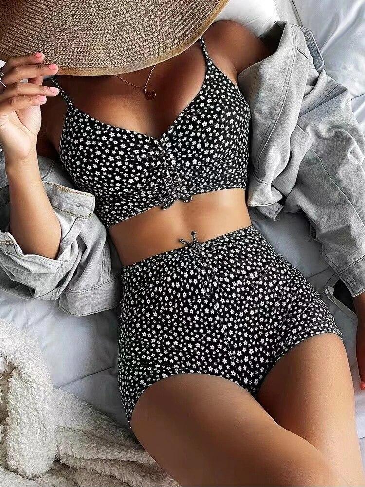 High Waist Bikini Swimsuit Women 2024 Push Up Bikini Floral Swimsuit Print Bikini Boxers Swimwear Swim Trunks Bathing Suit