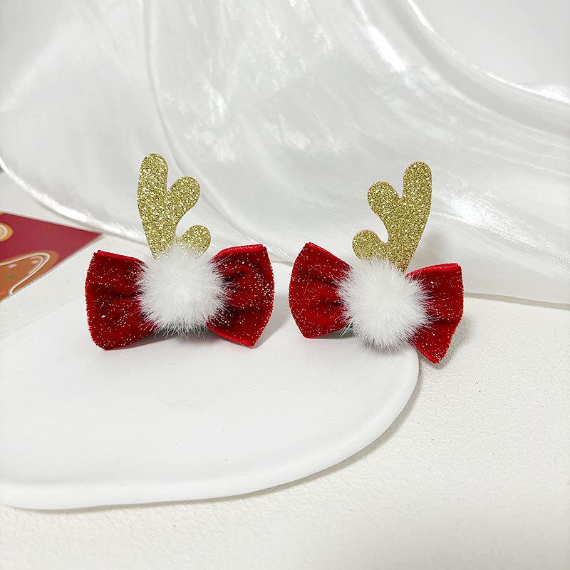 Рождественские блестящие бантики и помпоны-рожки детские заколки для волос