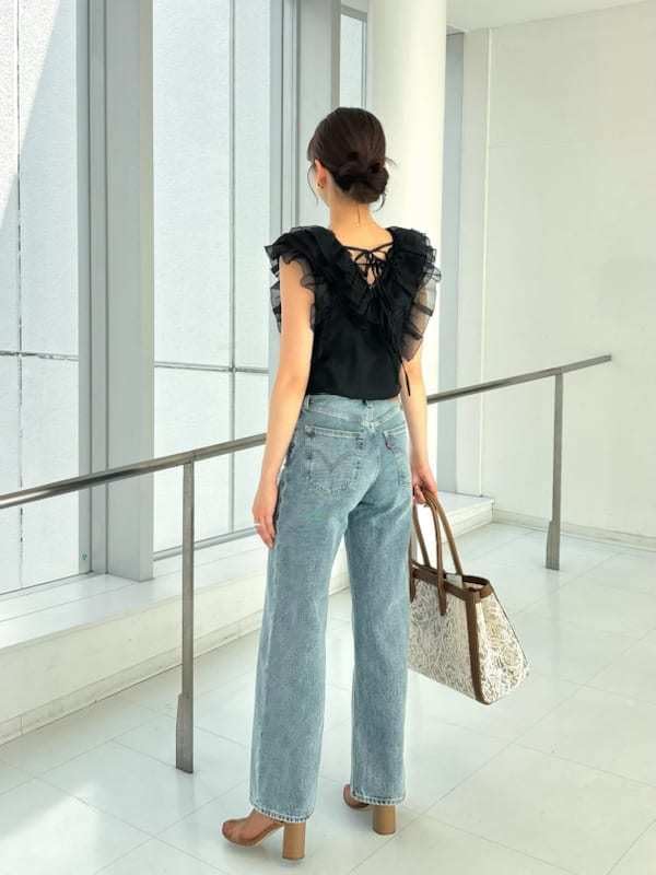 Snidel Блузка без рукавов с оборками Черная Женская SWFB252008,