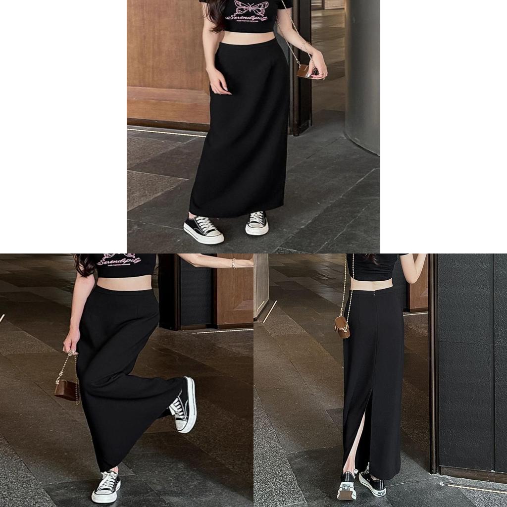 Classic Womens Black High Waist Pencil Skirt With Side Slit For Office Wear
