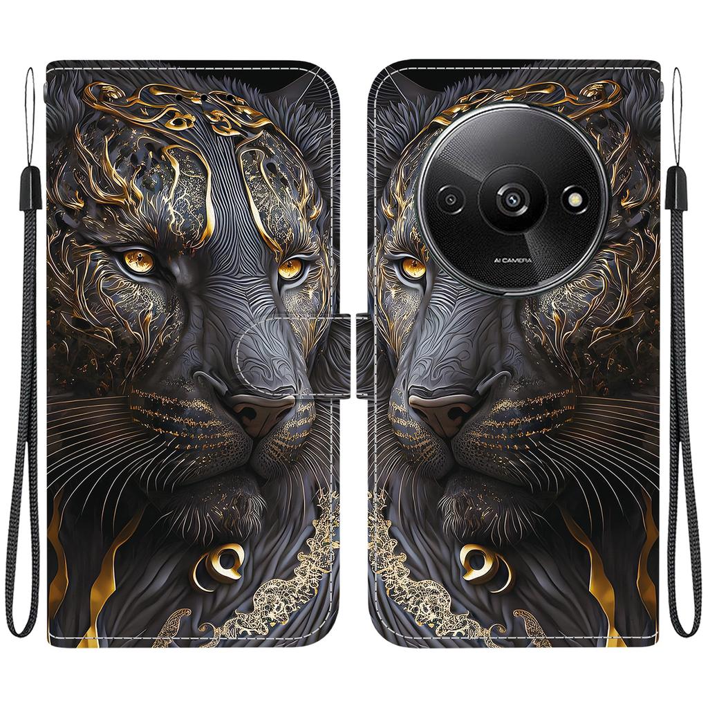 Handmade PU Leather Flip Case for Xiaomi Redmi A3 Anti-Slip Shockproof Cover with Wrist Strap & Heart/Rose Cat Designs