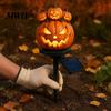 Auto on Off Light Solar Halloween Pumpkin Garden Stake Light, Waterproof Resin LED Outdoor Festival Decor Lantern, Spooky Yard Lighting for Patio Lawn