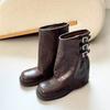 Autumn and Winter New Fashionable Retro Old Polished Belt Buckle Medium Boots Women's Thick Heel Knight Trouser Leg Boots Martin