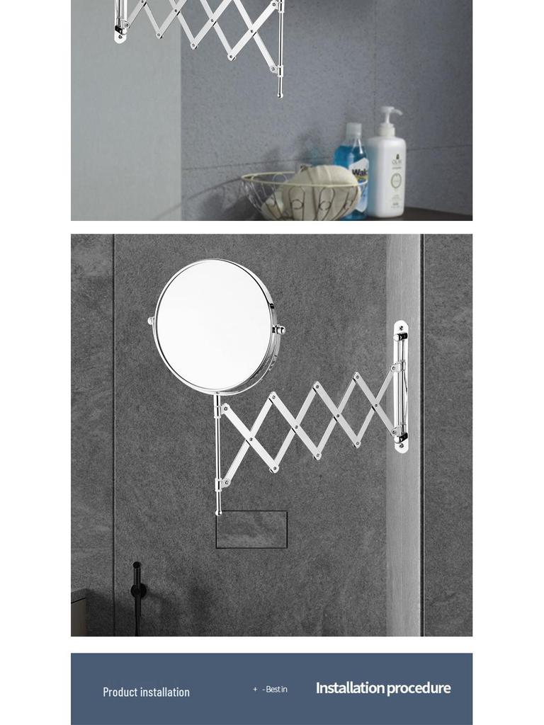 Настенное двухстороннее увеличительное зеркало для макияжа: Телескопическая складная конструкция туалетного столика высокой четкости