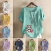 Women's Fashion Cute Cat Prined Short Sleeve T-shirt Loose Cotton Shirt Casual Loose Summer Blouse Tops Plus Size