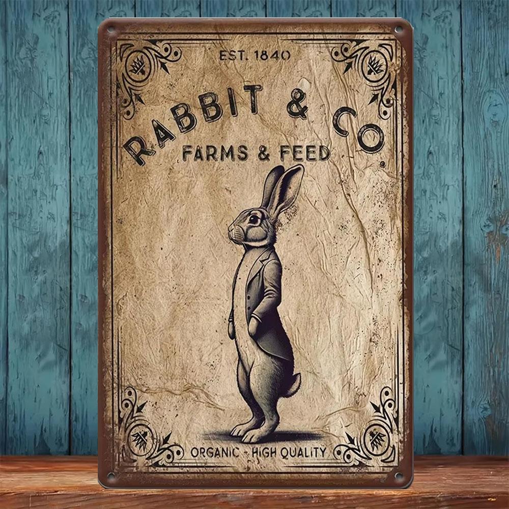1 шт. Жестяная табличка, Металлическая табличка «Пасхальный кролик» - «Rabbit & Co». Фермы и Корм" | Настенное искусство из кованого железа в деревенском стиле для улицы, садовый декор