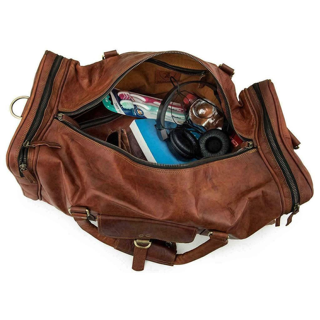 24" Men's Leather Genuine Travel Duffel Gym Vintage Luggage Overnight Weekend Bag