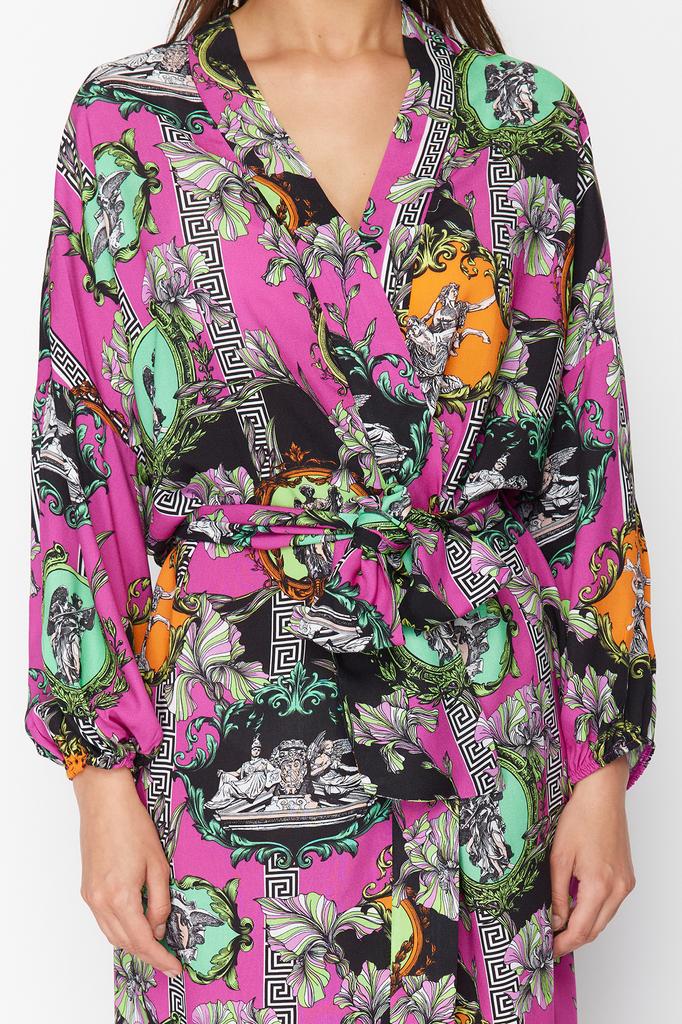 Женская мода, новое кимоно и кафтан с абстрактным рисунком и поясом, макси-тканое кимоно-кафтан из 100% хлопка