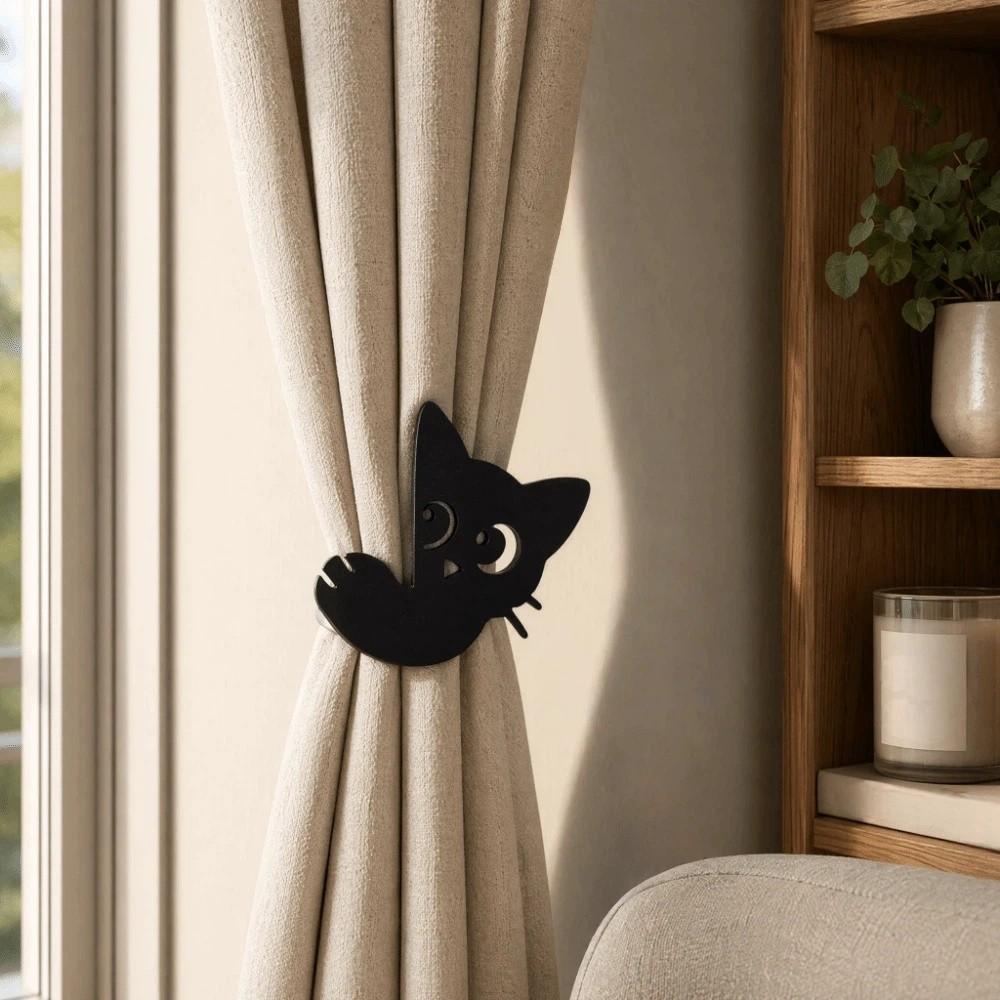 1 Pair Adjustable Curtain Tieback Fashion Curtain Buckle Ornament Black Cat Curtain Straps Bedroom