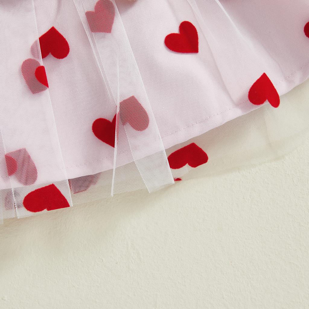 Комплект одежды на День святого Валентина для девочки: комбинезон с длинными рукавами + юбка на подтяжках из тюля + повязка на голову