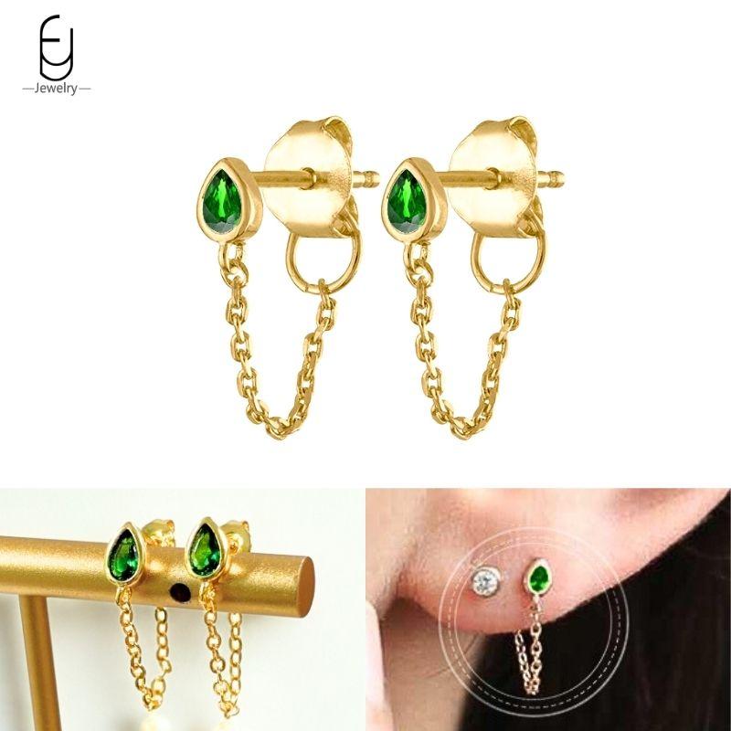 Серьги из стерлингового серебра 925 пробы с зеленым цирконом, золотые серьги-кольца в форме сердца для женщин, изящные пусеты, роскошные ювелирные изделия, подарки